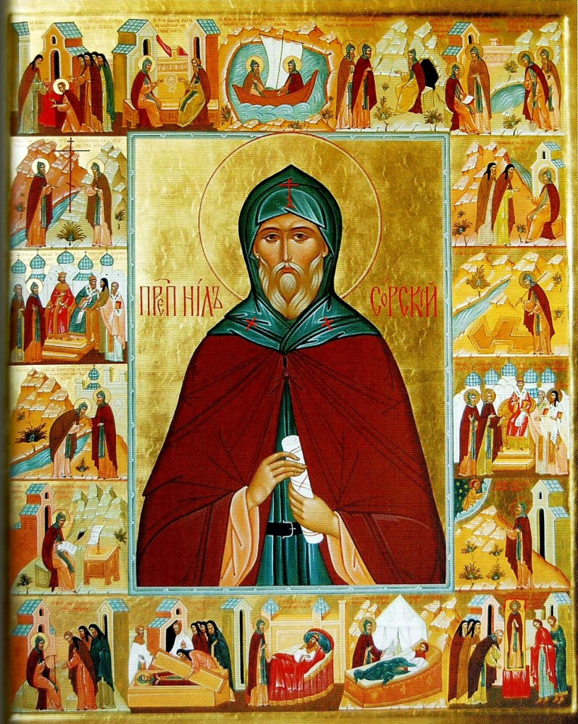 Преподобный Нил Сорский с житием. Икона Воскресенского Горицкого монастыря